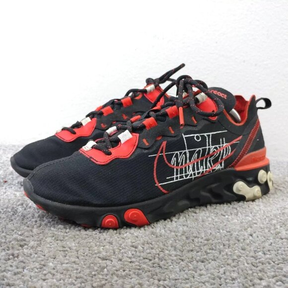 Nike React Element Script Swoosh Mens Size 7 Running Shoes Black Red CK9285-001 - Picture 1 of 9